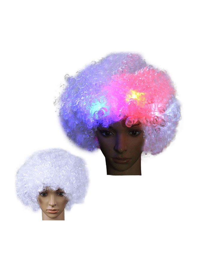 Voberry Party Disco Led Flash Afro Clown Masquerade Hair Wig White 25 x 16cm - Image 2
