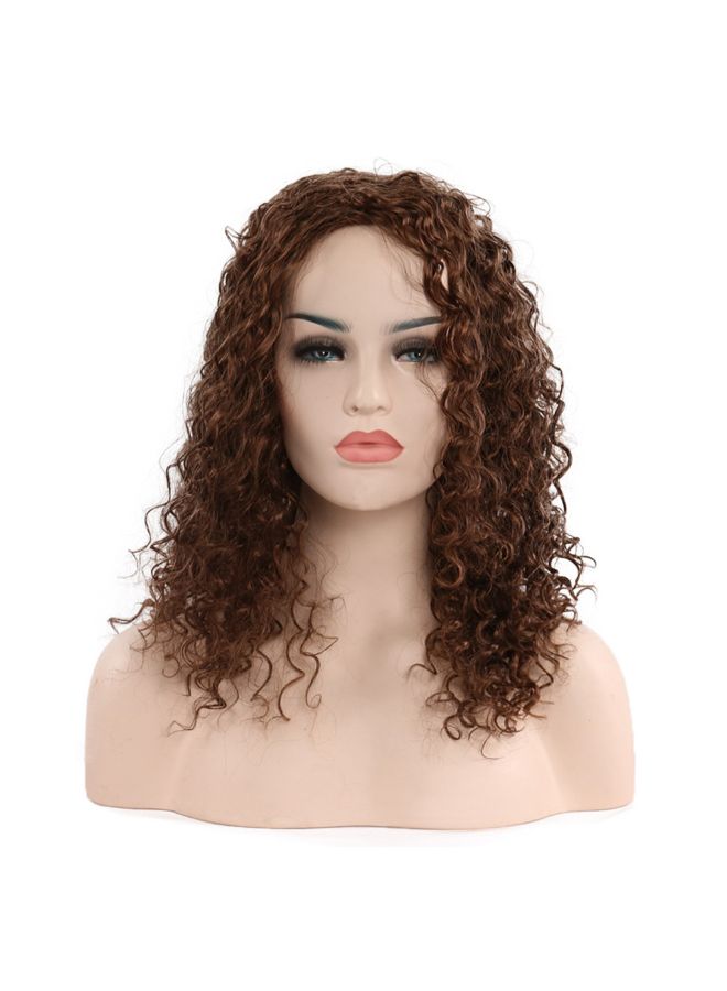 Voberry Brazilian Short Wavy Curly High Temperature Fiber Wig Brown 25x15x5cm - Image 3