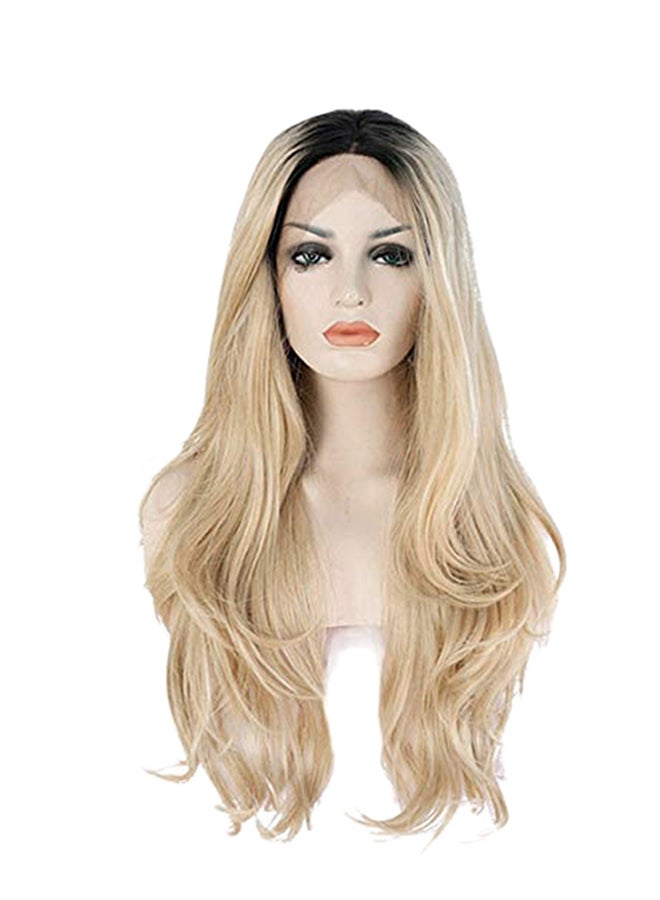 Voberry Lace Front Synthetic Long Wave Curly Wig Blonde 25x18x5cm - Image 1