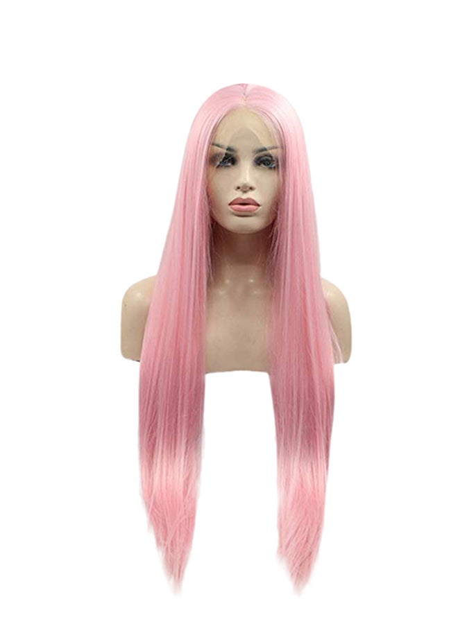 Voberry Lace Front Synthetic Long Staight  Wig Pink 25x18x5cm - Image 1