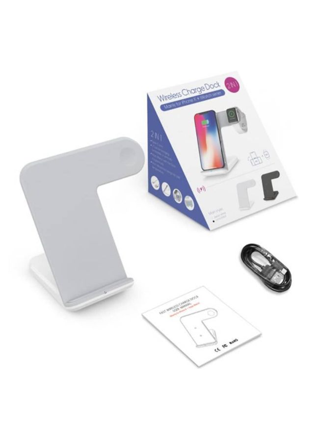 2-in-1 Wireless Fast Charger Stand Watch Charging Dock Station White  - Image 2