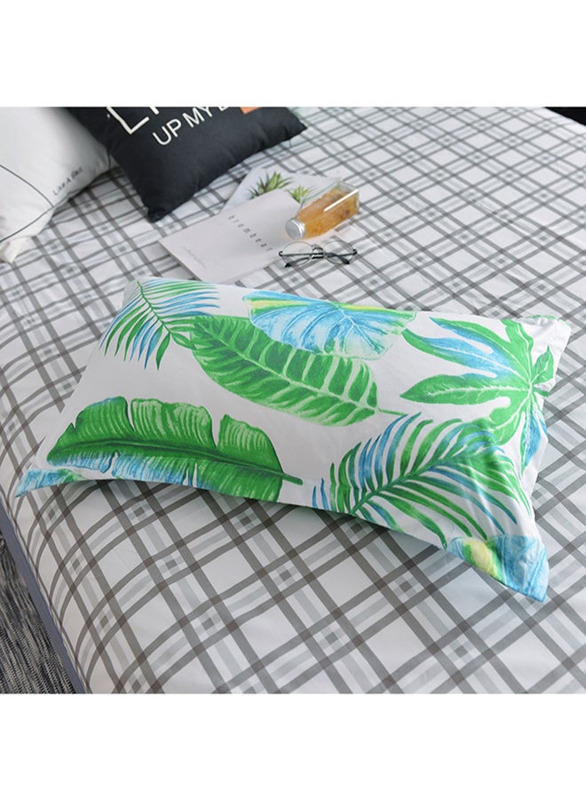 بيوينتي طقم أغطية سرير بطبعة ورقة شجر مكون من 4- قطع مختلط أبيض/أخضر/أزرق Quilt Cover 220x240 cm, Bedsheet 230x250 cm, Pillowcase 48x74سم  - Image 2