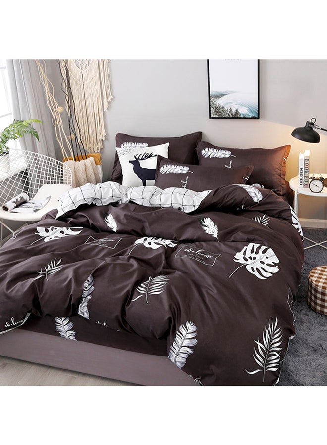 Beauenty 4-Piece Leaf Printed Bedding Set Brown/White - Image 1