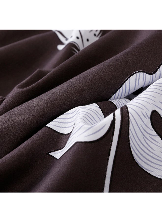 Beauenty 4-Piece Leaf Printed Bedding Set Brown/White - Image 4