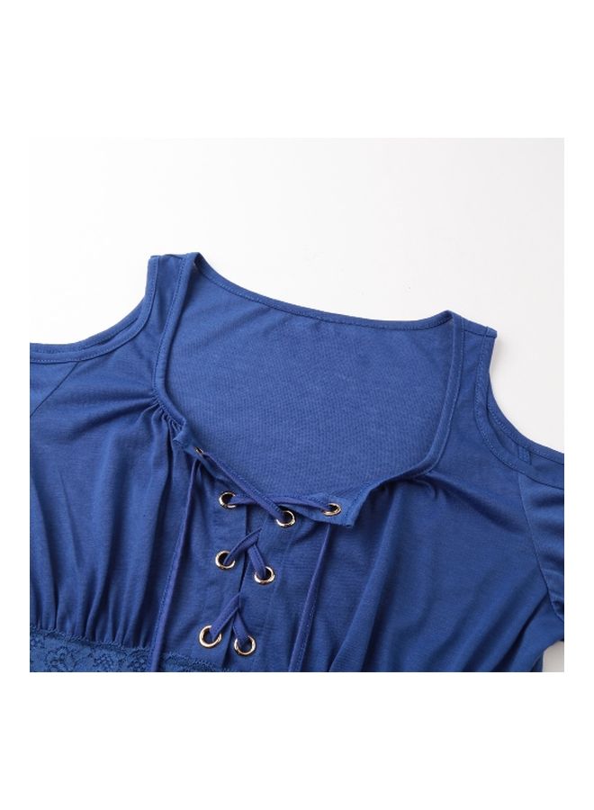 Generic - Cold Shoulder Lace-Up Long Sleeves Tunic Blue - Image 1