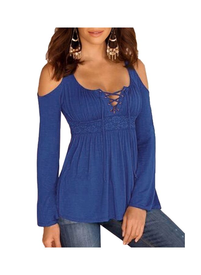 Generic - Cold Shoulder Lace-Up Long Sleeves Tunic Blue - Image 1