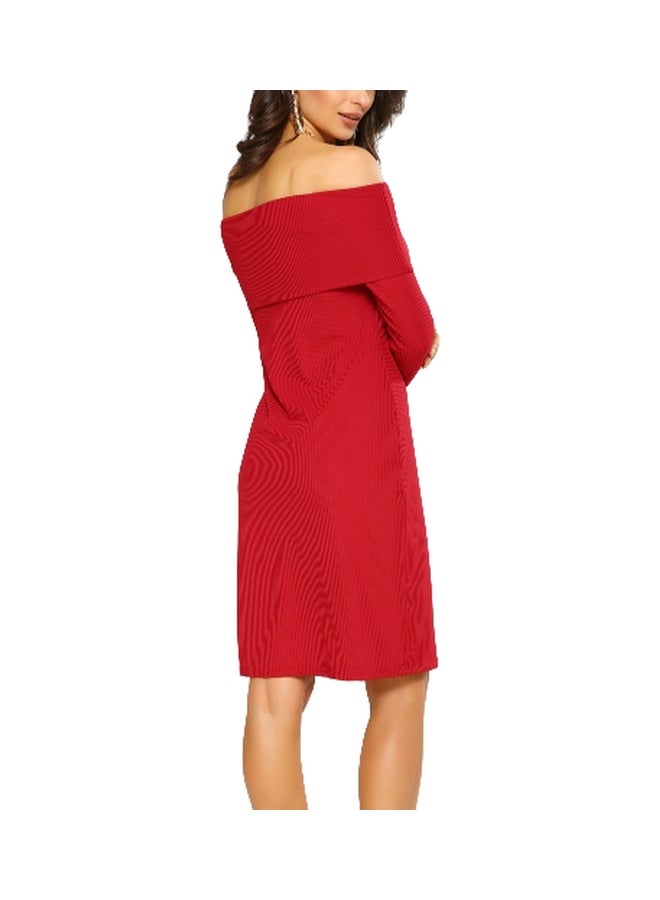 Solid Pattern Mini Party Dress Red - Image 2