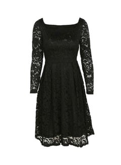 Full Sleeves Floral Lace Dress Black