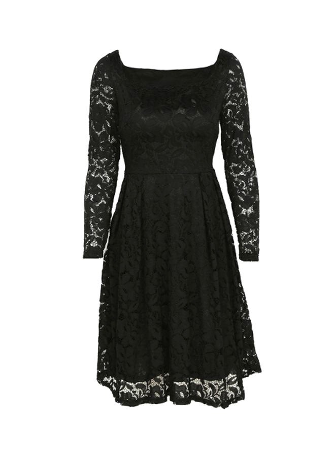 Generic - Full Sleeves Floral Lace Dress Black - Image 1