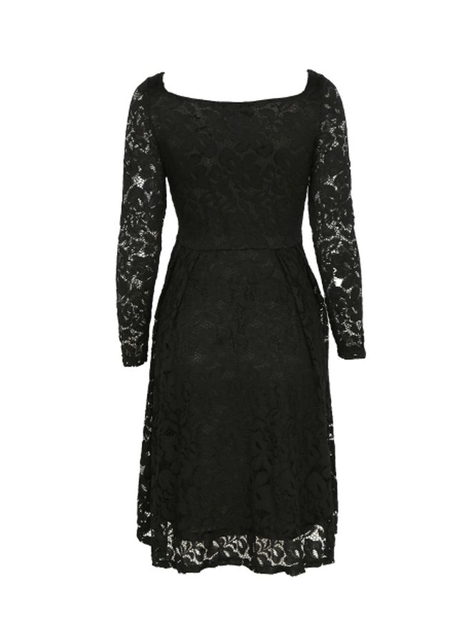Generic - Full Sleeves Floral Lace Dress Black - Image 1