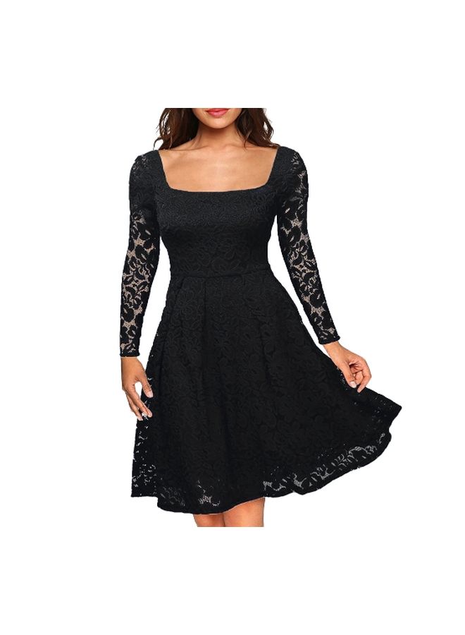 Generic - Full Sleeves Floral Lace Dress Black - Image 1