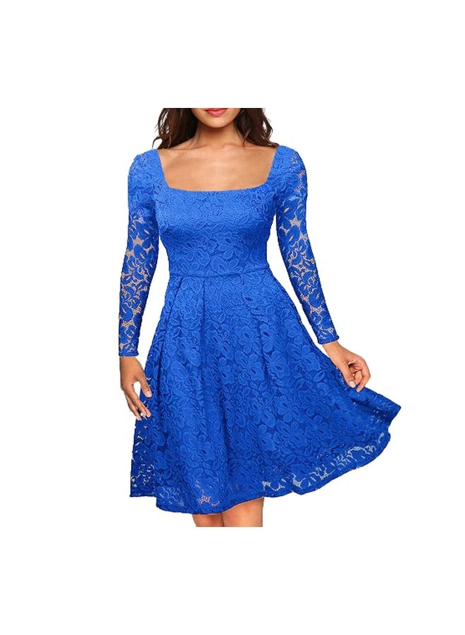 Full Sleeve Floral Lace Dress Blue  - Image 3