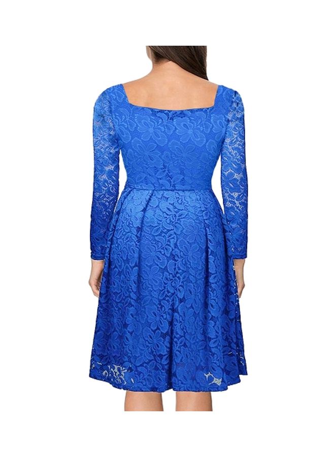 Full Sleeve Floral Lace Dress Blue  - Image 4