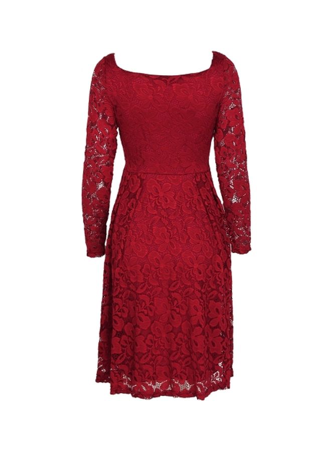 Full Sleeve Floral Lace Dress Red  - Image 2