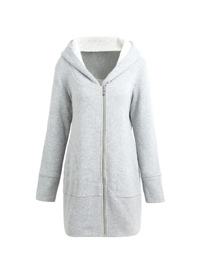 هودي من الصوف يُشعرك بالدفء رمادي / أبيض - Image 1
