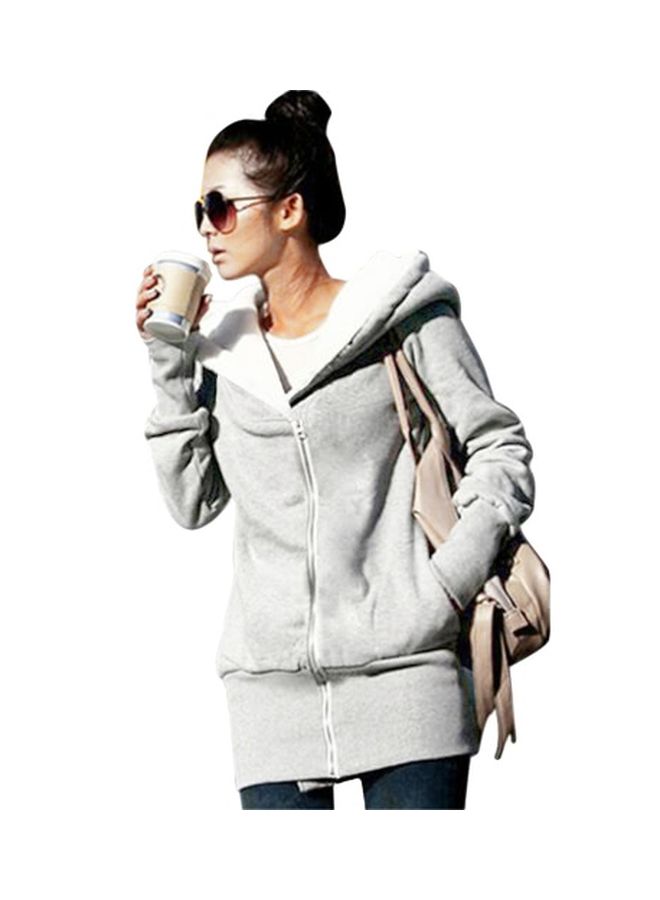 هودي من الصوف يُشعرك بالدفء رمادي / أبيض - Image 3