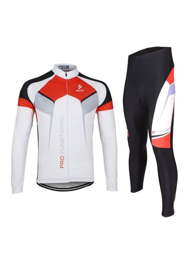 ARSUXEO Long Sleeves Cycling Jersey And Pants Set Black/Red/White - Image 1