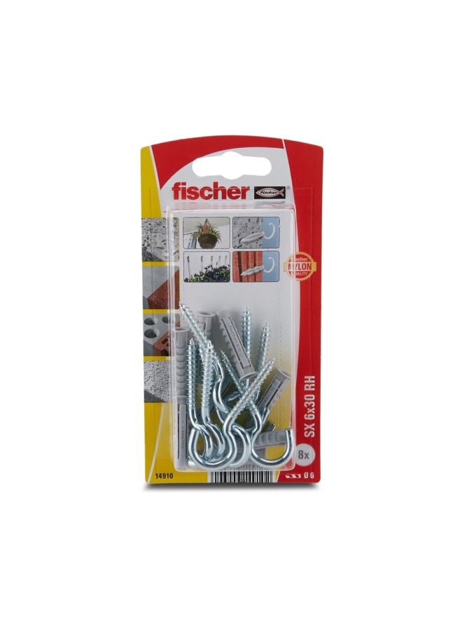 Fischer 8-Piece Expansion Plug With Rim And Round Hook Grey/Silver