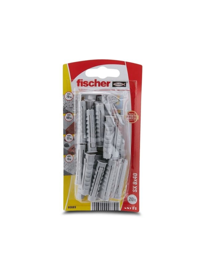 Fischer 20-Piece Nylon Expansion Plugs Grey