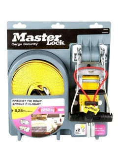 Master Lock Ratchet Tie Down With J-Hooks Yellow/Black 8.25meter 