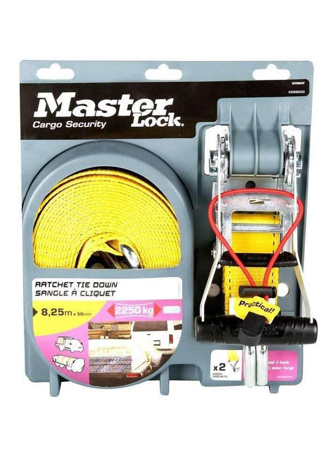 Master Lock - Ratchet Tie Down With J-Hooks Yellow/Black 8.25meter - Image 1