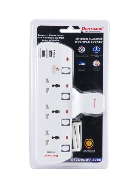 3-Socket T-Shape Power Strip White