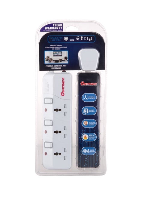 3-Socket Extension Power Strip White