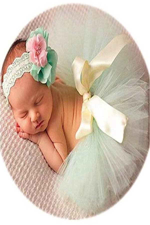 Generic Tutu Skirt With Headband Set Green/White/Pink - Image 3