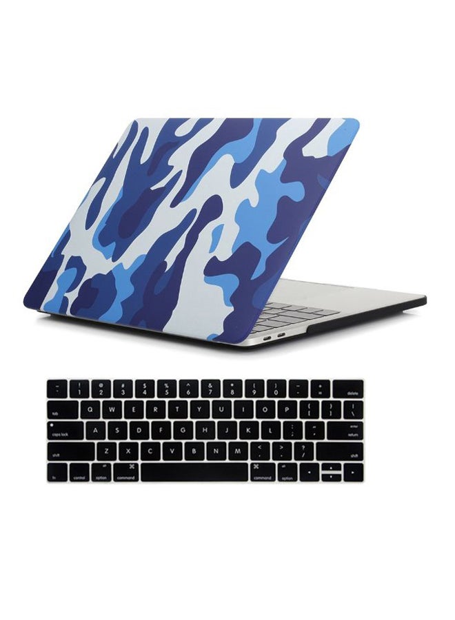 Protective Case Cover With Keyboard Skin For Apple MacBook Pro 13.3-Inch Blue Camouflage - Image 1