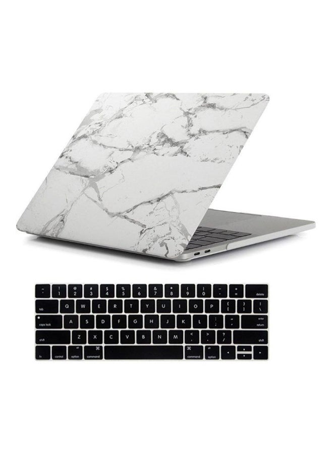 Protective Case Cover With Keyboard Skin For Apple MacBook Pro 13.3-Inch White Marble  - Image 1