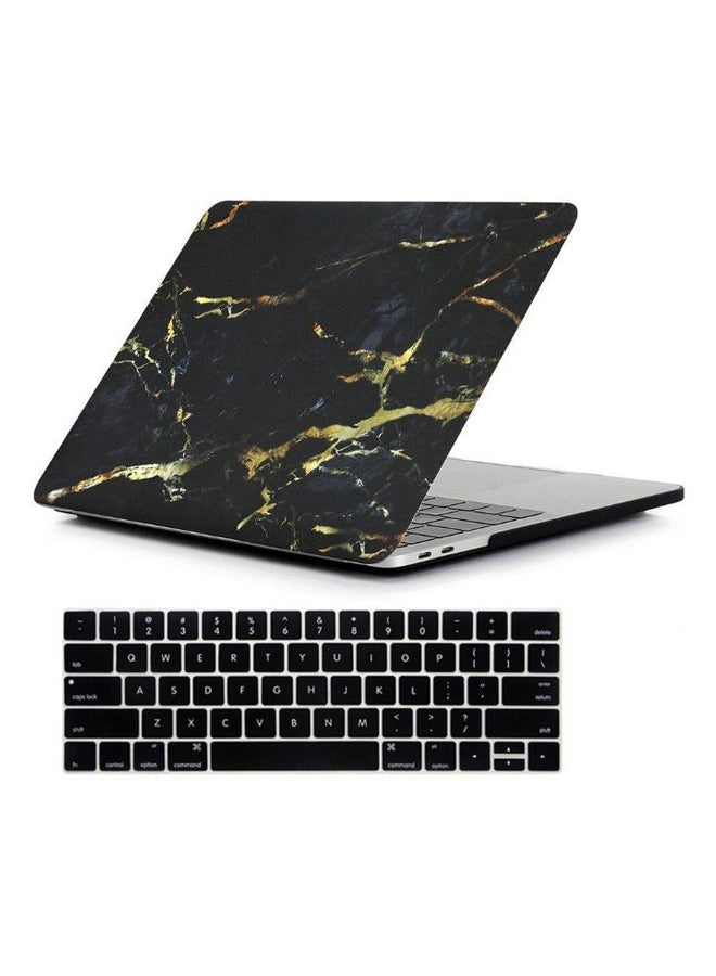 Generic Protective Case Cover With Keyboard Skin For Apple MacBook Pro 13.3-Inch Yellow/Black Marble  - Image 1