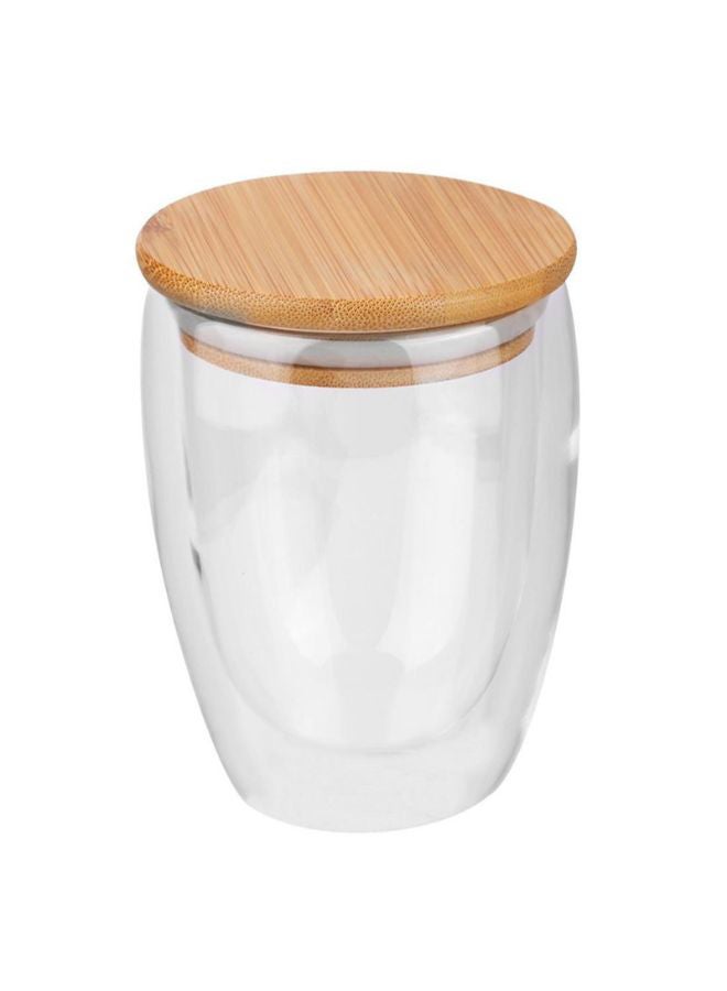 POLLEN LIFE Double Layer Glass Tea Cup With Bamboo Lid Set Mug White - Image 4