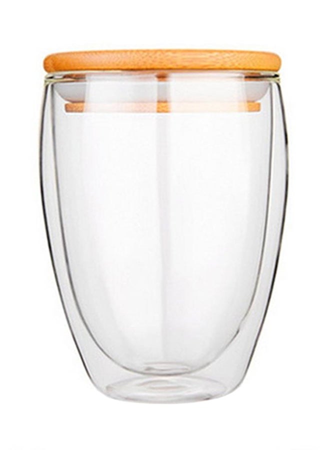 POLLEN LIFE Double Layer Glass Tea Cup With Bamboo Lid Set Mug White - Image 1