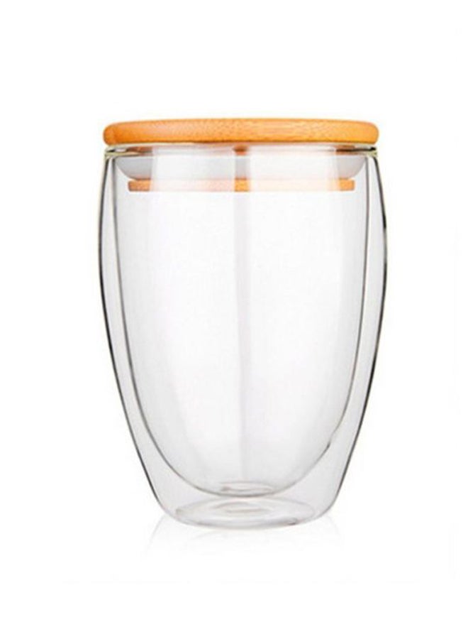 POLLEN LIFE Double Layer Glass Tea Cup With Bamboo Lid Set Mug White - Image 2