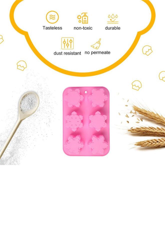 POLLEN LIFE - 6 Slots Different Snowflakes Silicone Cake Mold Pink - Image 1