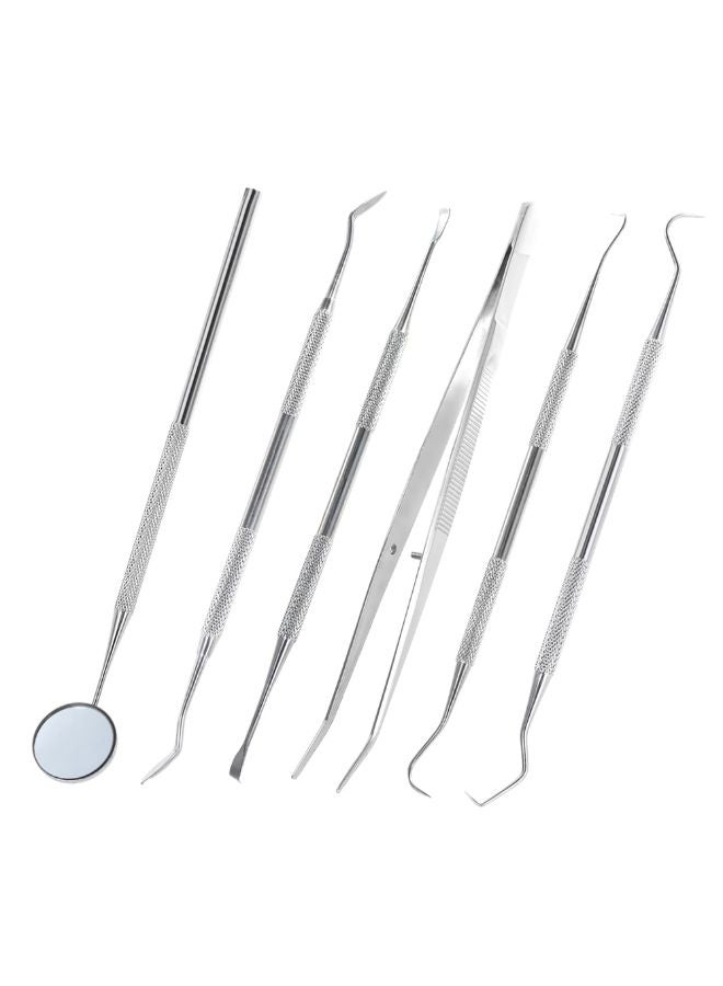 طقم أدوات عناية بالأسنان يحتوي على مرآة ومنظار أسنان ومكشطة وأداة تشميع ونحت ومكون من 6 قطع فضي 0.185كيلوجرام - Image 3