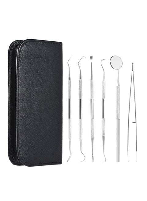 6-piece Mirror Odontoscope Tooth Scraper Waxing Carving Kit for Dental Care Silver 0.185kg