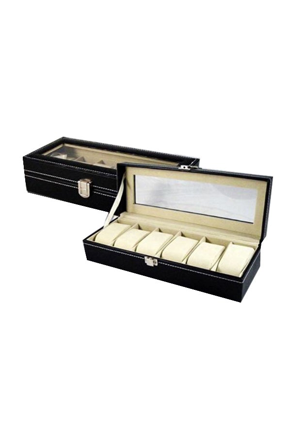 صندوق تخزين للمجوهرات والساعات بغطاء شفاف و6 فتحات women