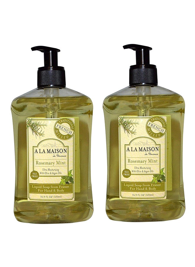 أ لا مايسون صابون سائل بروفانس لليدين والجسم بخلاصة إكليل الجبل والنعناع مع زيت الزيتون (حزمة من قطعتين)
