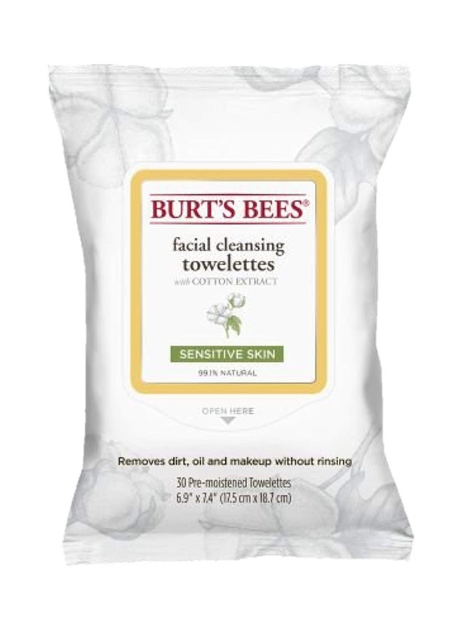 بيرتس بيز مناديل مبللة منظفة للوجه بخلاصة القطن للبشرة الحساسة 30 قطعة (مجموعة مكونة من 3 عبوات)