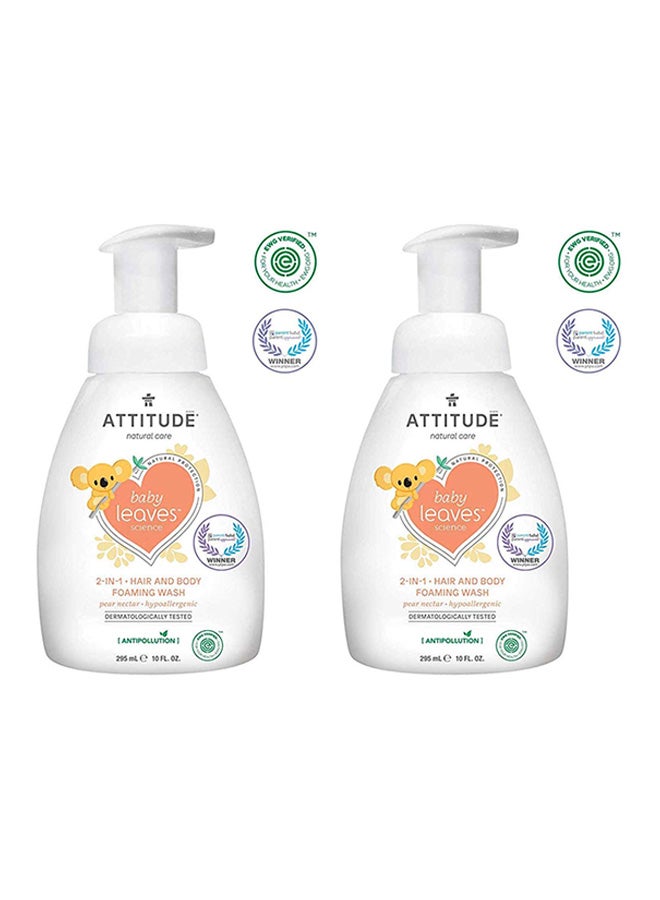 أتيتود غسول فوم بيبي ليفز 2 في 1 للشعر والجسم بخلاصة أوراق التوت البري والمورينجا والألوفيرا والفاكهة الحلوة والكمثرى، 10 أوقيات، (مجموعة عبوات مكونة من قطعتين)