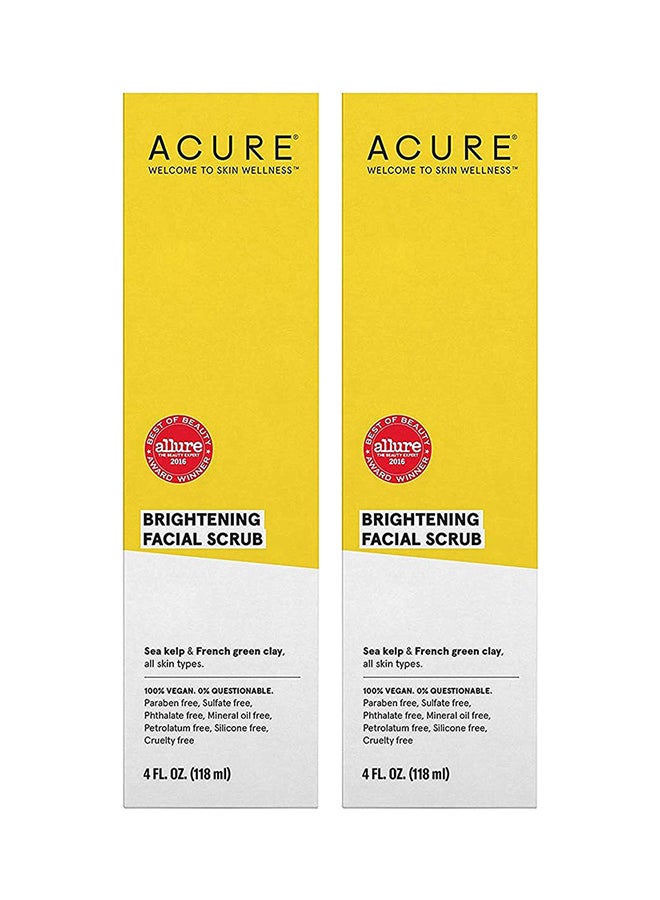 Acure Organics Brightening Facial Scrub, Argan Stem Cell and Chlorella Growth Factor For All Skin Types With Aloe Vera, Acai, Blackberry, Rosehips, Calendula, Chamomile and Rooibos, 118ml (Pack of 2) 