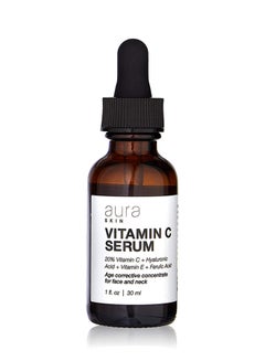 Aura Skin Vitamin C Serum 20% Vitamin C Hyaluronic Acid Ferulic Acid Vitamin E To Reduce Wrinkles And Boost Collagen Antiaging 