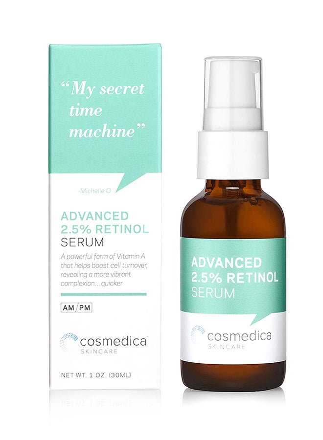 Cosmedica Skincare Advanced Retinol Serum 2.5% Corrective Resurfacing Formula With Organic Green Tea Hyaluronic Acid Vitamin E. Advanced Repair And Resurfacing To Reduce Wrinkles Deep Lines And Uneven Skin Tone.