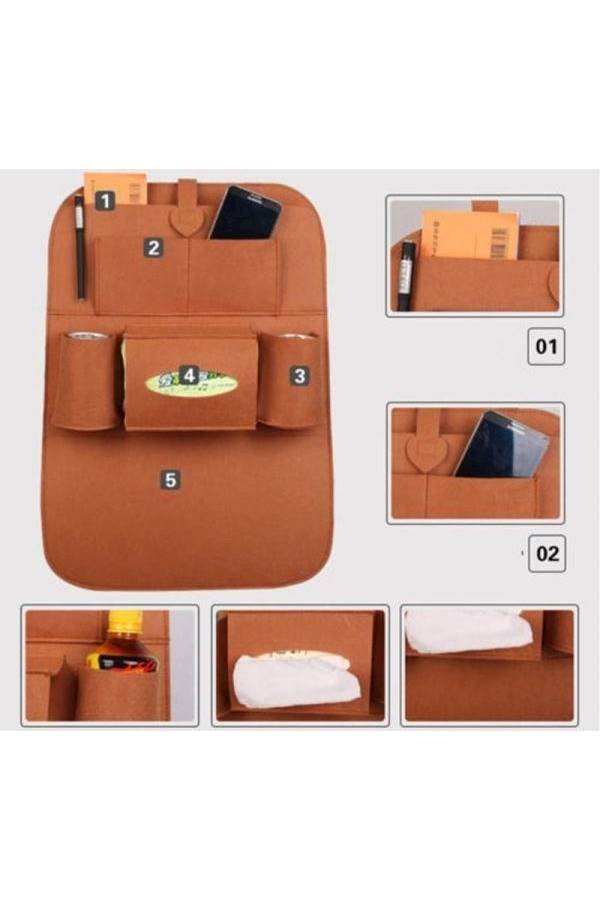 Car Seat Back Multi Function Pockets Travel Storage Hanging Bag-Brown - Image 2