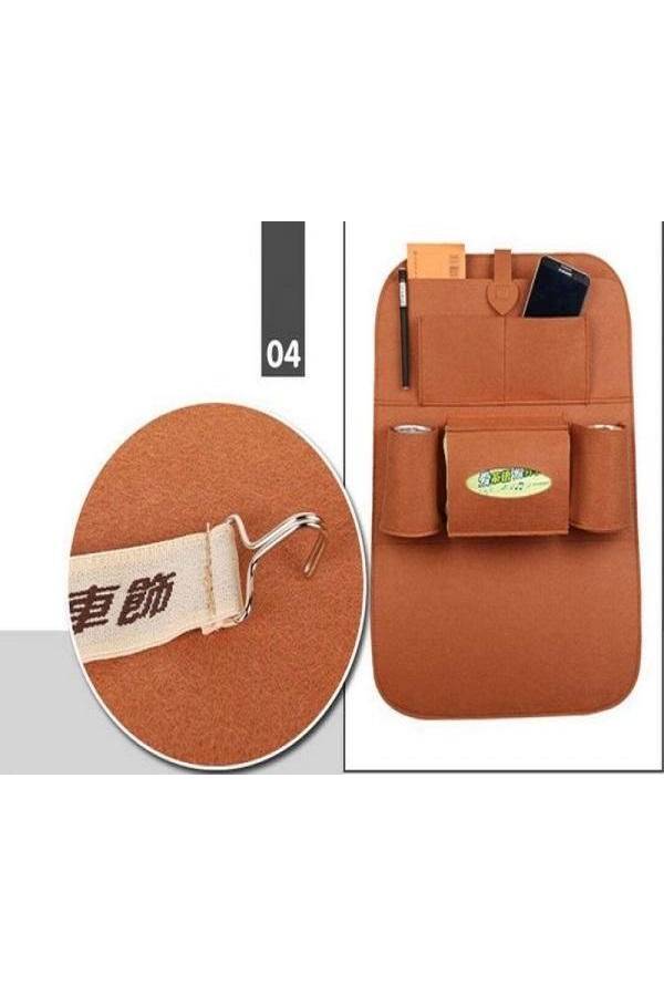 Car Seat Back Multi Function Pockets Travel Storage Hanging Bag-Brown - Image 3