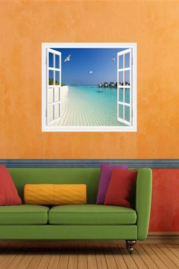 3D Stereo Window Sea Beach Scenery Wall Sticker Multicolour - Image 1