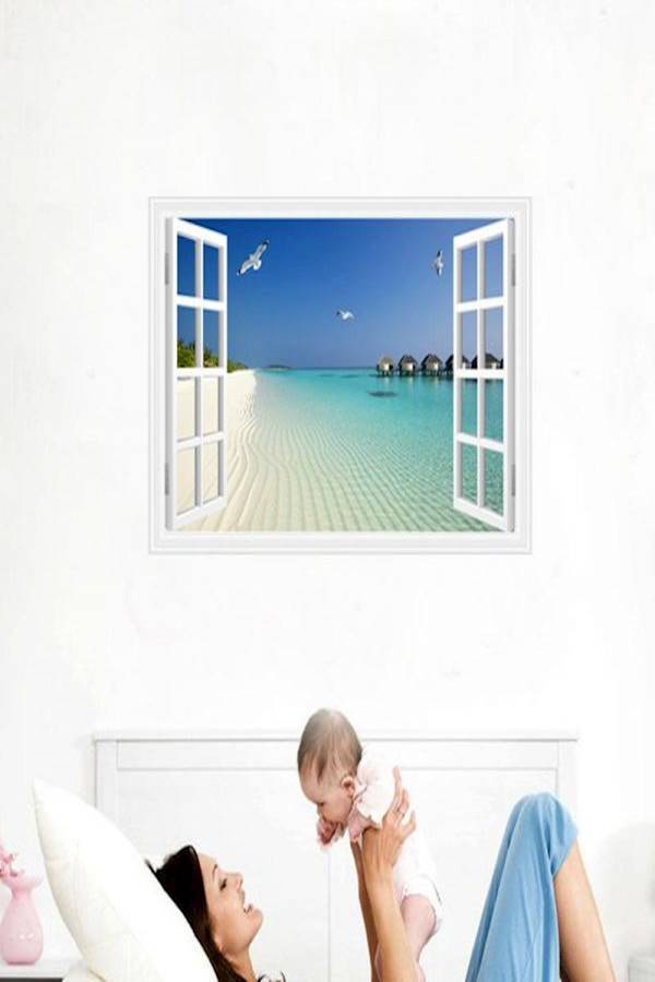 3D Stereo Window Sea Beach Scenery Wall Sticker Multicolour - Image 2