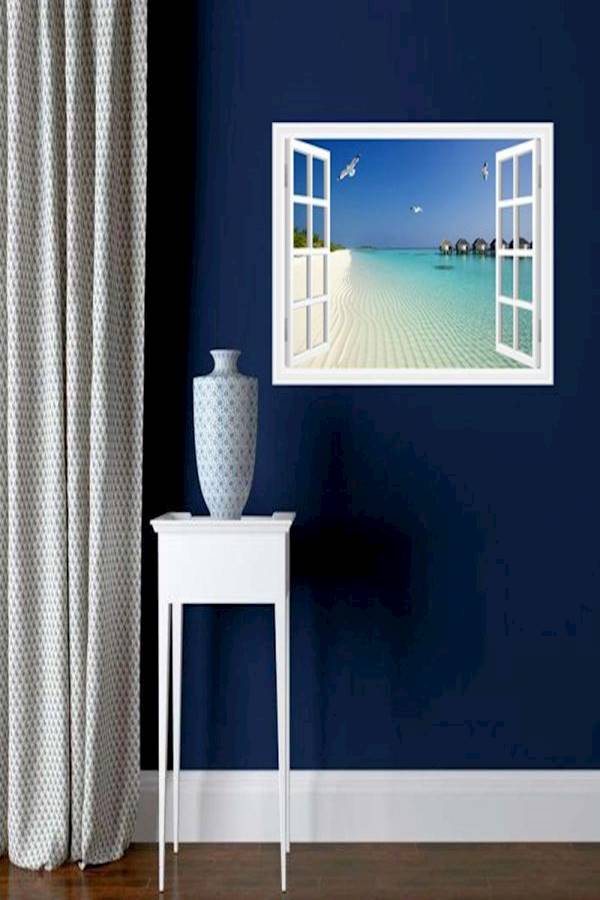 3D Stereo Window Sea Beach Scenery Wall Sticker Multicolour - Image 3