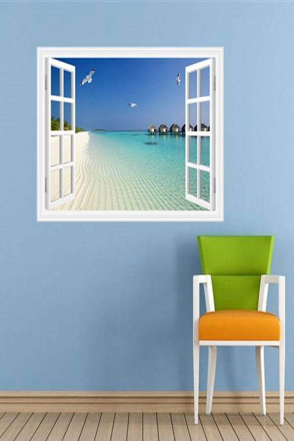 3D Stereo Window Sea Beach Scenery Wall Sticker Multicolour - Image 5
